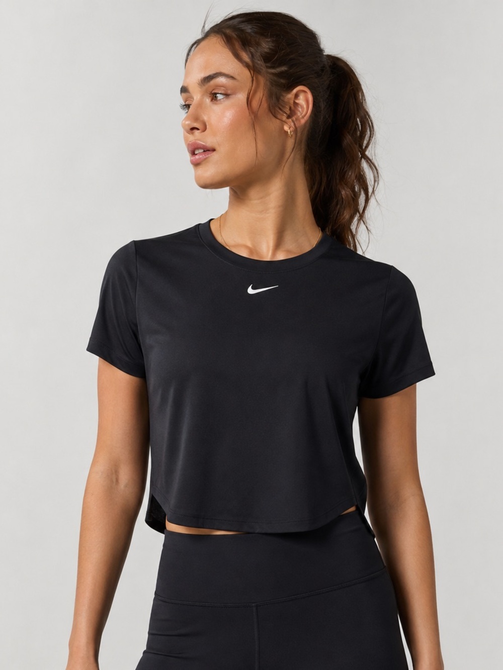 Nike Black Short-Sleeve Cropped Performance Top